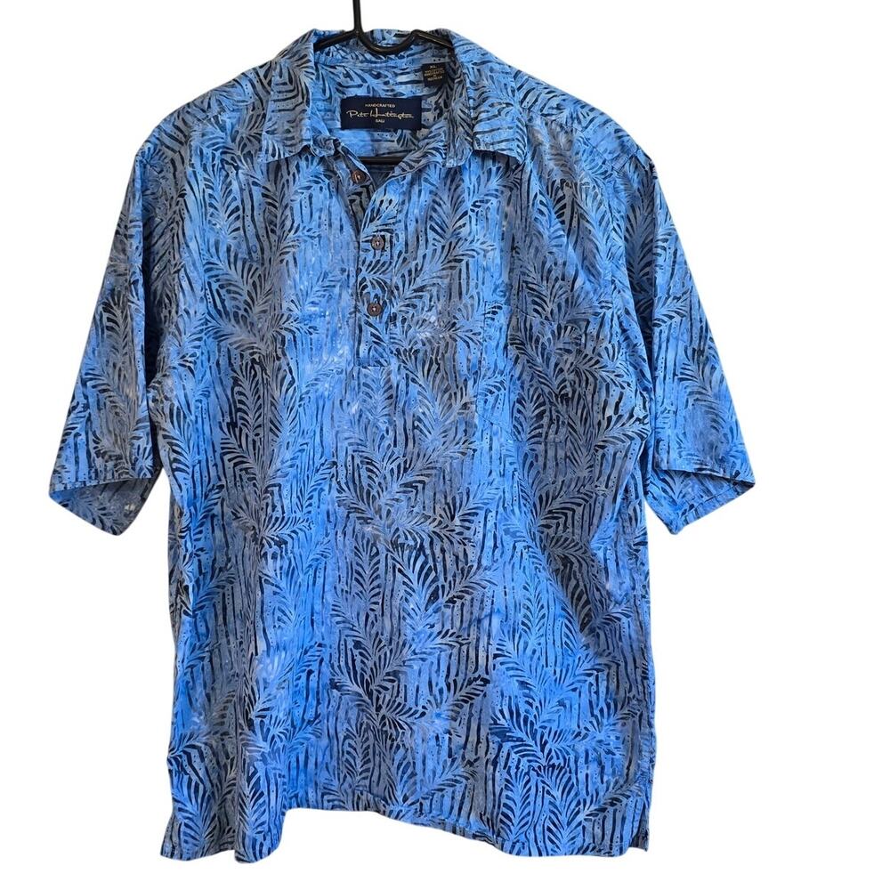 Pete Huntington blue leaf tropical handcrafted polo size XL